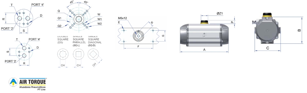 Atuadores Pneumáticos - 4 a 11.600 NM de Torque Dimensões Atuadores Pneumáticos - 4 a 11.600 NM de Torque Dimensões